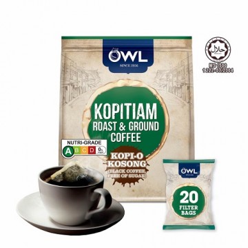 Owl Kopitiam Roast & Ground Coffee Bags Kopi-O Kosong  (20 Bags) 10g