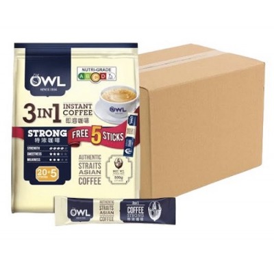 Owl 3-in-1 Instant Coffee Strong (20 Packs, 20+5 Sachets Each)