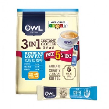 Owl 3-in-1 Instant Coffee Regular Low Fat (25+5 Sachets) 18.1g