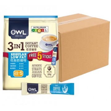 Owl 3-in-1 Instant Coffee Regular Low Fat (20 Packs, 25+5 Sachets Each)