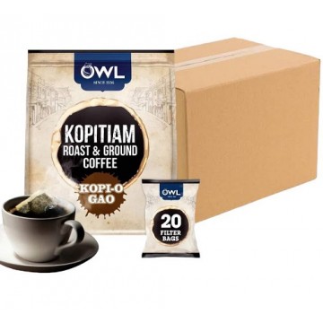 Owl 2-in-1 Kopitiam Roast & Ground Coffee Bags Kopi-O Gao (24 Packs, 20 Sachets Each)
