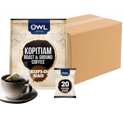 Owl 2-in-1 Kopitiam Roast & Ground Coffee Bags Kopi-O Gao (24 Packs, 20 Sachets Each)