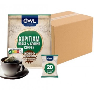 Owl Kopitiam Roast & Ground Coffee Bags Kopi-O Kosong (24 Packs, 20 Bags Each)