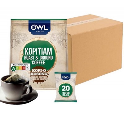 Owl Kopitiam Roast & Ground Coffee Bags Kopi-O Kosong (24 Packs, 20 Bags Each)