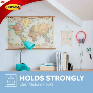 3M Command 17091CLR Damage-Free Hanging Clear Hook Medium 2’S 900g