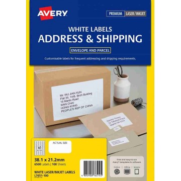 Avery White Easy Peel Labels 6500'S (38.1 x 21.2mm)