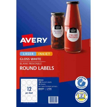 Avery White Round Labels (120 Labels) 60mm