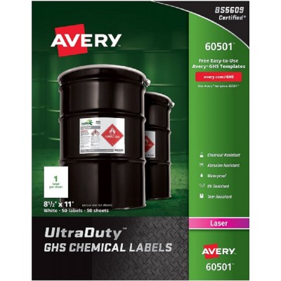 Avery Ultra-duty GHS Chemical Permanent Labels 50'S (8-1/2" x 11")