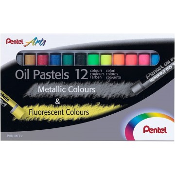 Pentel Oil Pastel Metallic & Flourescent 12 Colours Set