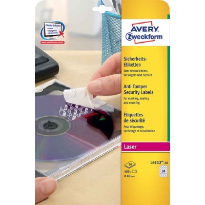 Avery Anti-Tamper Security Labels (480 Labels) 40mm