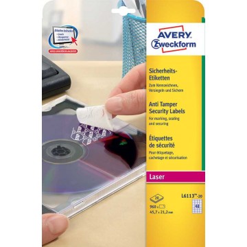 Avery Anti-Tamper Security Labels 960'S (45.7 x 21.2mm) Avery Anti-Tamper Security Labels 960'S (45.7 x 21.2mm)