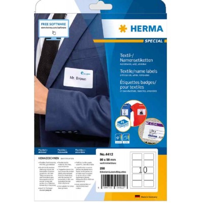 Herma Name/Textile Removable White Label A4 25'S (80 x 50mm)