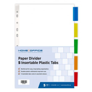 HnO Paper Divider (5 Insertable Colour Plastic Tabs) A4
