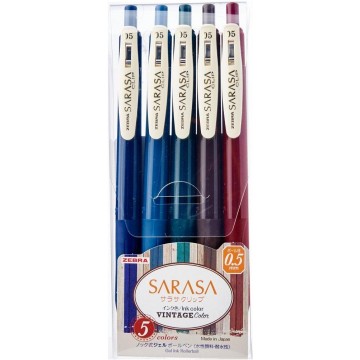 Zebra Sarasa Clip Vintage Gel Ink Pen 0.5mm Retractable 5'S